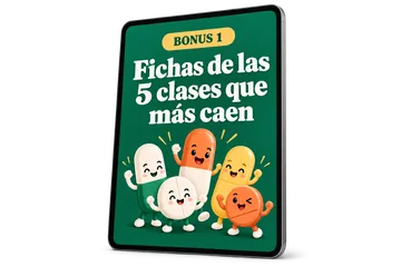 IMAGEN: mockup del bonus 1 de 2 — fichas de las 5 clases que más se toman, para repasar la noche antes